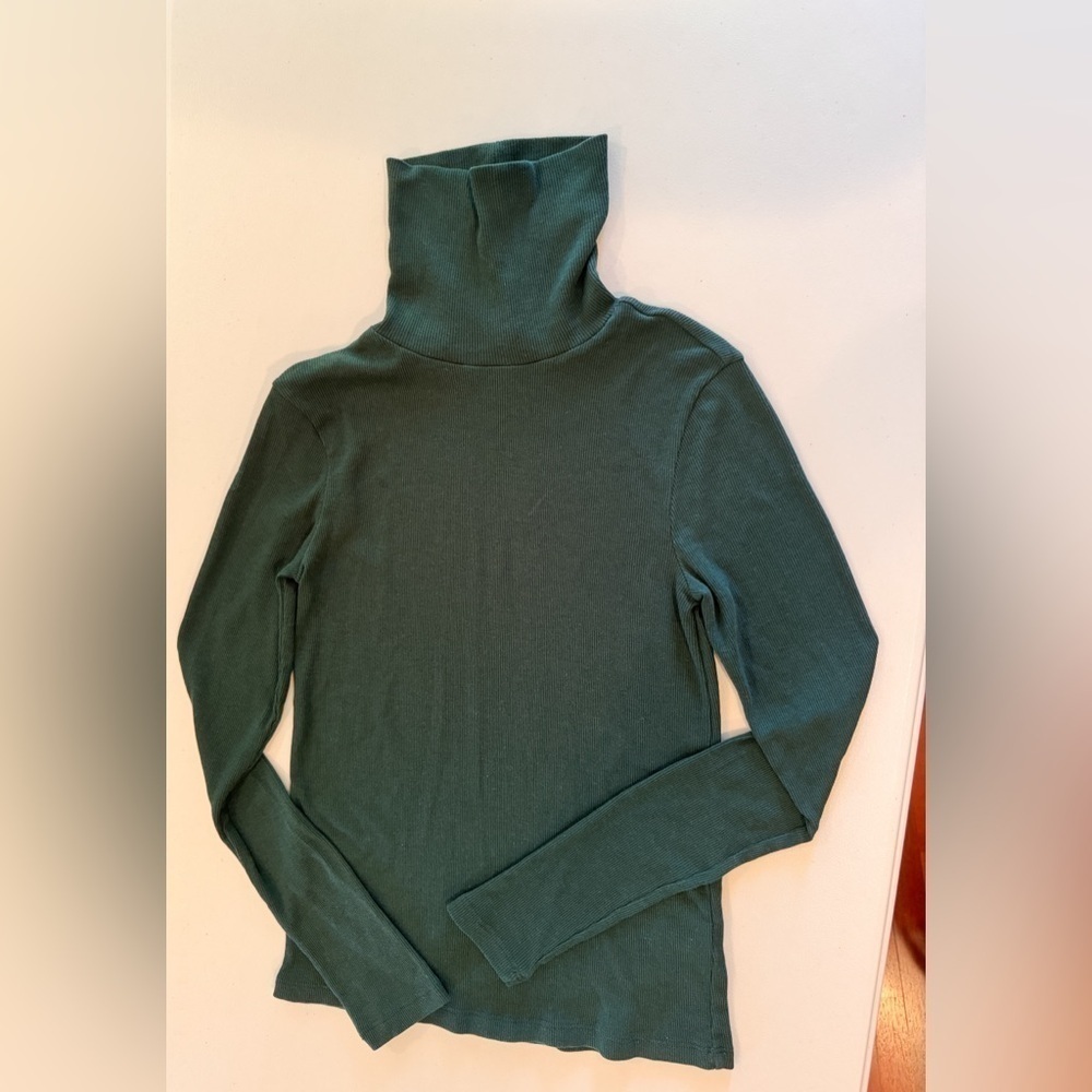 BP Nordstrom Green Ribbed Turtleneck Top Size Small Soft Stretch